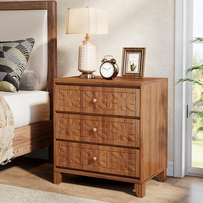 Tribesigns 3-Drawer Nightstand Set of 2, Luxury Bedside Table End Table with Storage Drawers and Golden Legs, Modern Nightstand for Bedroom