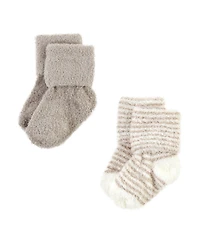 Hudson Baby Boys Cozy Chenille Newborn and Terry Socks, Gray Stripe 8 Pack, 12-24 Months