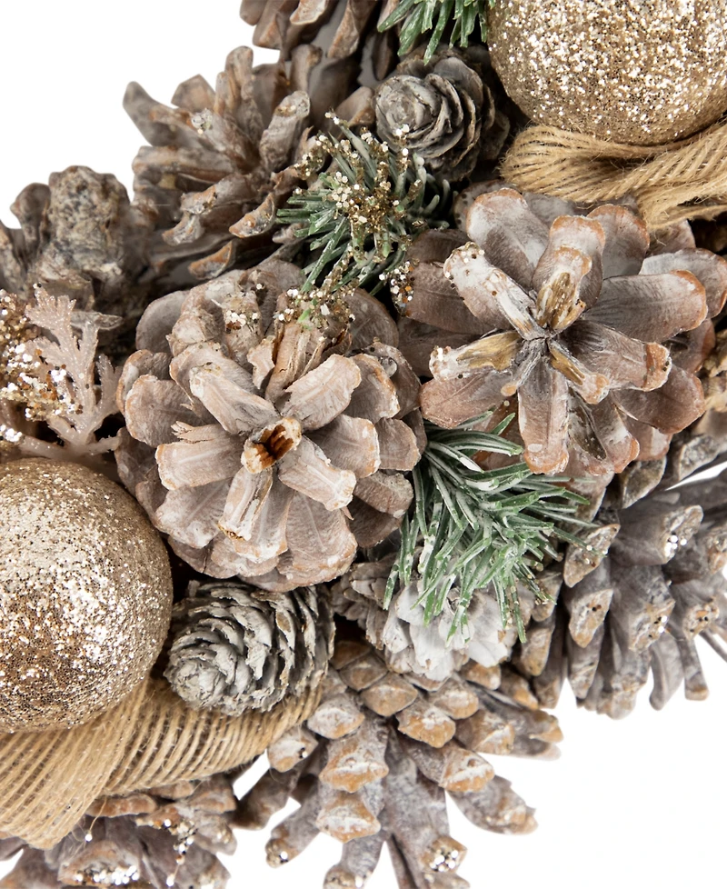 Northlight Glittered Pine and Burlap Bows Artificial Wreath