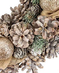 Northlight Glittered Pine and Burlap Bows Artificial Wreath