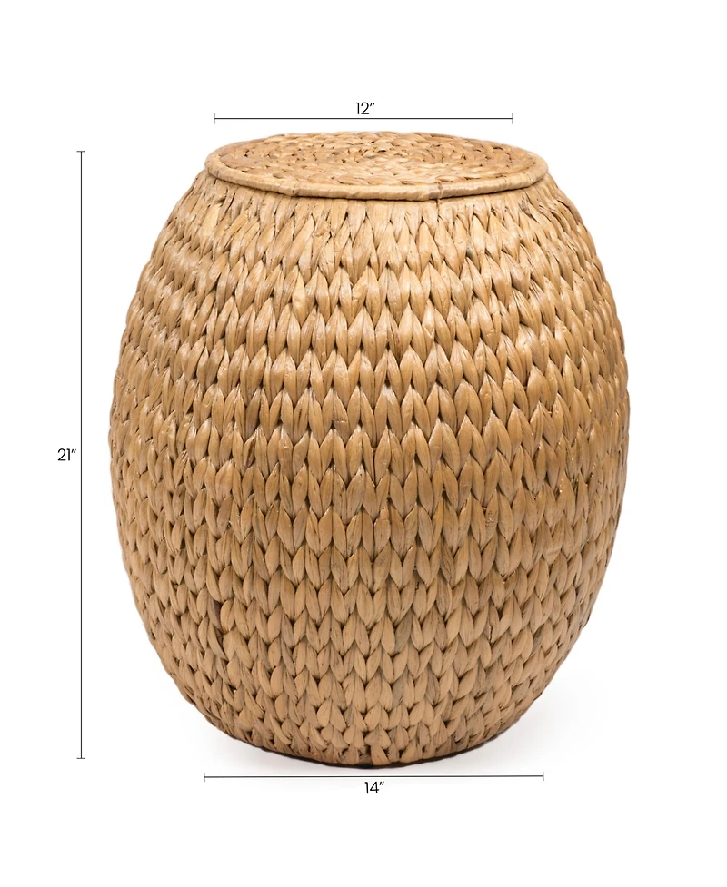 Jonathan Y Colt 17" Coastal Bohemian Handwoven Hyacinth Storage Stool with Lid, Natural