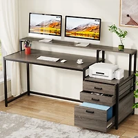 Tribesigns 63 Inch Computer Desk with File Drawer Cabinet, Ergonomic Office Monitor Stand, Table Printer Space, Wood Pc