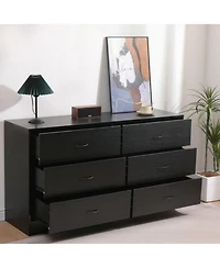 Sugift 6 Drawer Dressers Black Wood Dresser Chest of Drawers Double Dresser