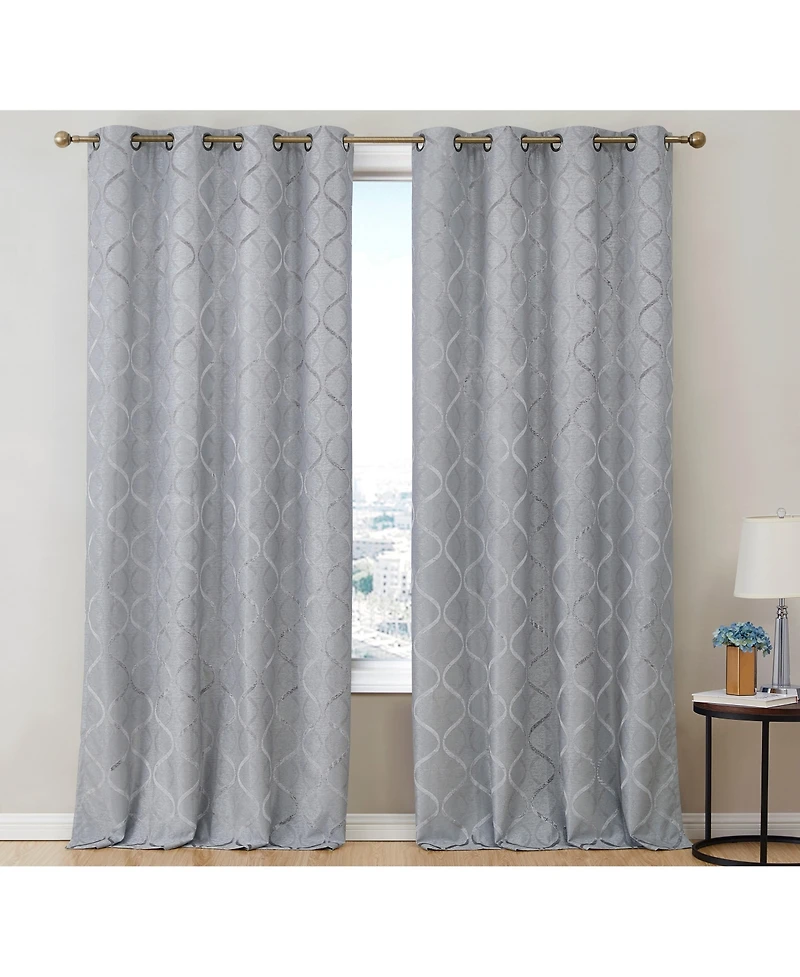Hlc.me Versailles Lattice Flocked 100% Complete Blackout Thermal Insulated Window Curtain Grommet Panels, Energy Savings & Soundproof