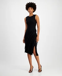 Tinsel Juniors' Round-Neck Studded Asymmetric-Ruffle Dress