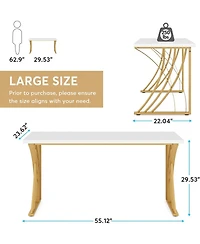 Tribesigns 55 Large Modern Computer Desk, White & Gold Luxury Laptop Pc Student Table, Makeup Vanity Table, Sturdy Writing Workstation