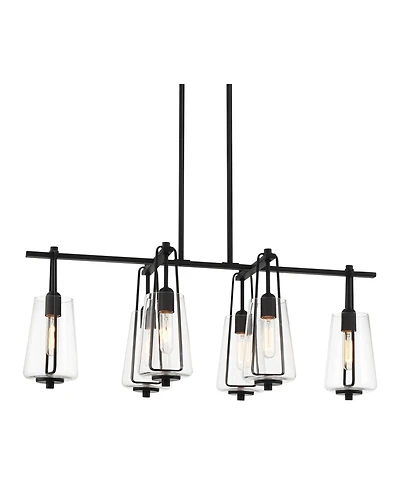 Possini Euro Design Wexford Black Island Linear Pendant Chandelier 36 1/2" Wide Modern Clear Glass 6-Light Fixture for Dining Room