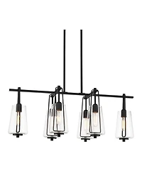 Possini Euro Design Wexford Black Island Linear Pendant Chandelier 36 1/2" Wide Modern Clear Glass 6-Light Fixture for Dining Room