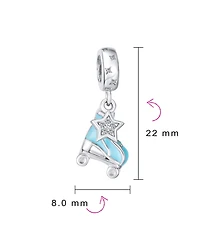 Bling Jewelry Sport Roller Rink Star Dangling Blue Roller Skates Bead Fits European Charm Bracelet Enamel Sterling Silver