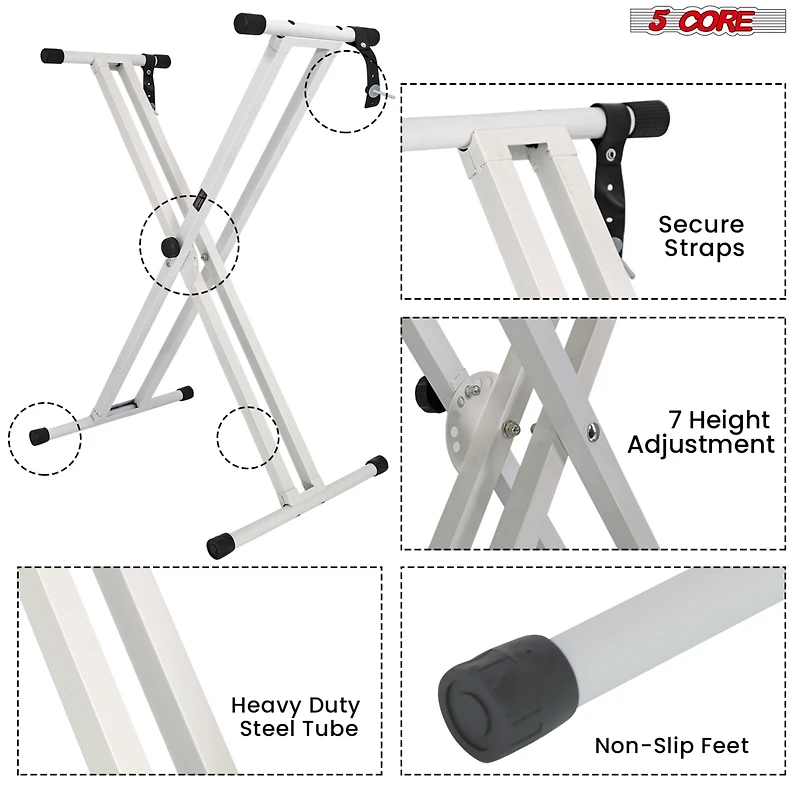 5 Core Keyboard White Stand Digital Piano Riser Adjustable X Style Electric Key Board Casio Synth Holder