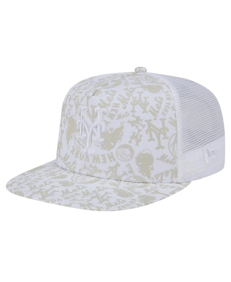 New Era Men's White New York Mets Logo Dunes A-Frame Trucker 9FIFTY Snapback Hat