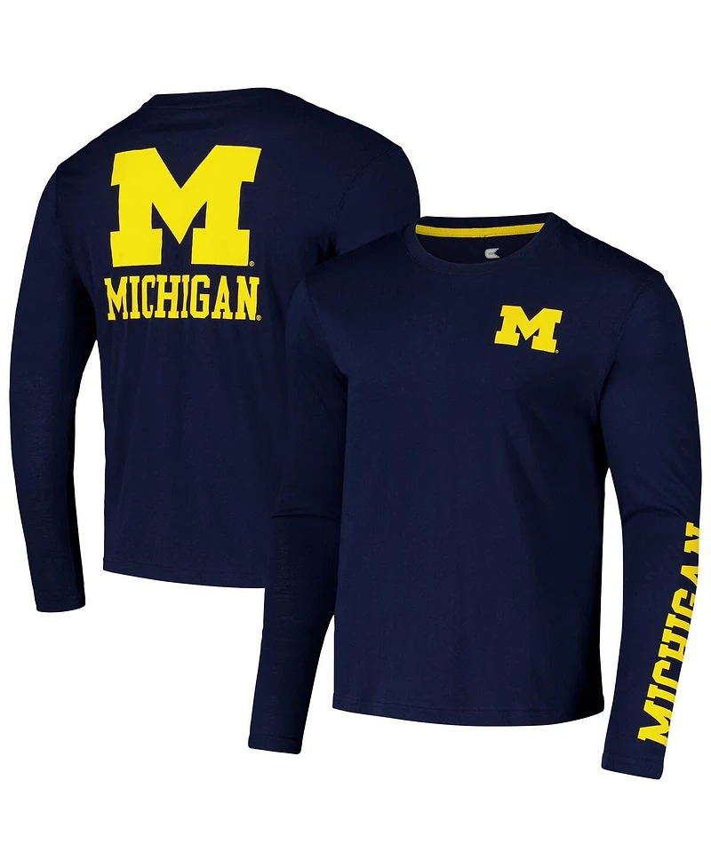 Colosseum Men's Navy Michigan Wolverines Logo Lockup 3-Hit Active Blend Long Sleeve T-Shirt