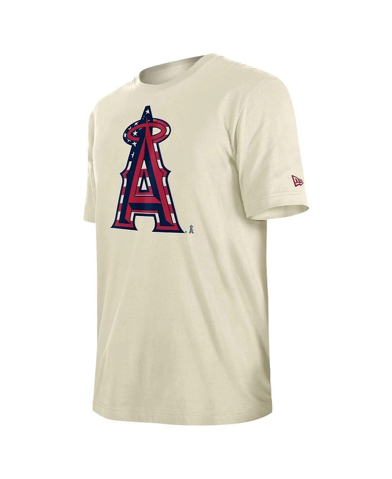 New Era Men's Cream Los Angeles Angels 4th of July Flag Fill T-Shirt