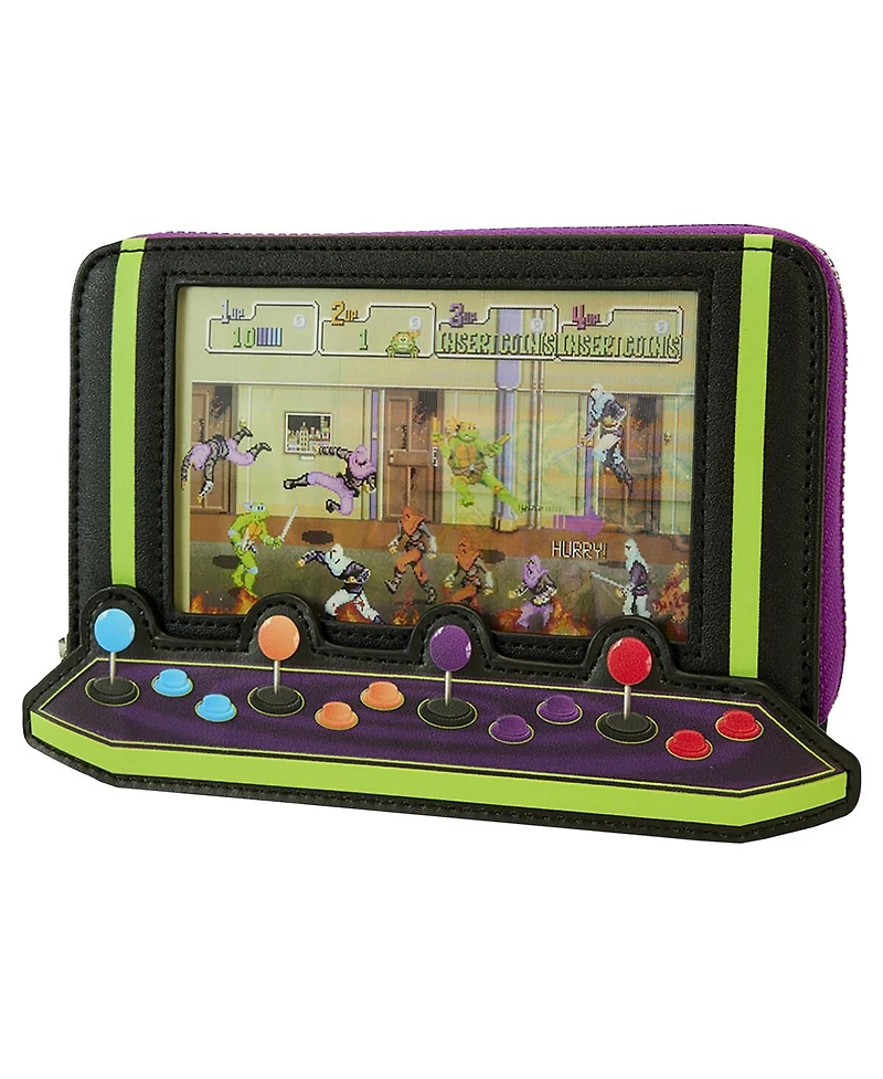 Loungefly Teenage Mutant Ninja Turtles 40th Anniversary Vintage-like Arcade Lenticular Glow Zip-Around Wallet