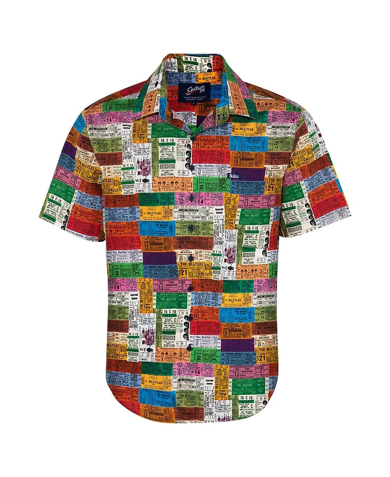 Section 119 Men's Red the Beatles Ticket Stub Button-Down Shirt