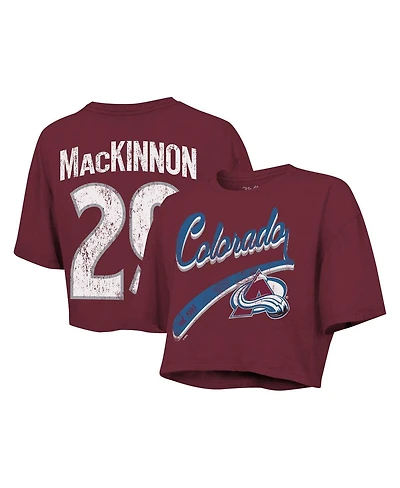 Majestic Women's Nathan MacKinnon Maroon Colorado Avalanche Behind the Net Boxy Name Number Cropped T-Shirt