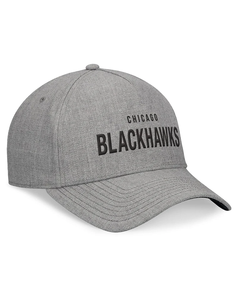 Fanatics Men's Heather Gray Chicago Blackhawks Elements A-Frame Leather Strapback Hat
