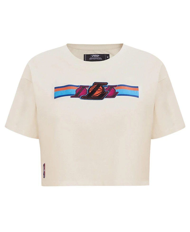 Pro Standard Women's Cream Los Angeles Lakers Retro Striper Sj Cropped Boxy T-Shirt