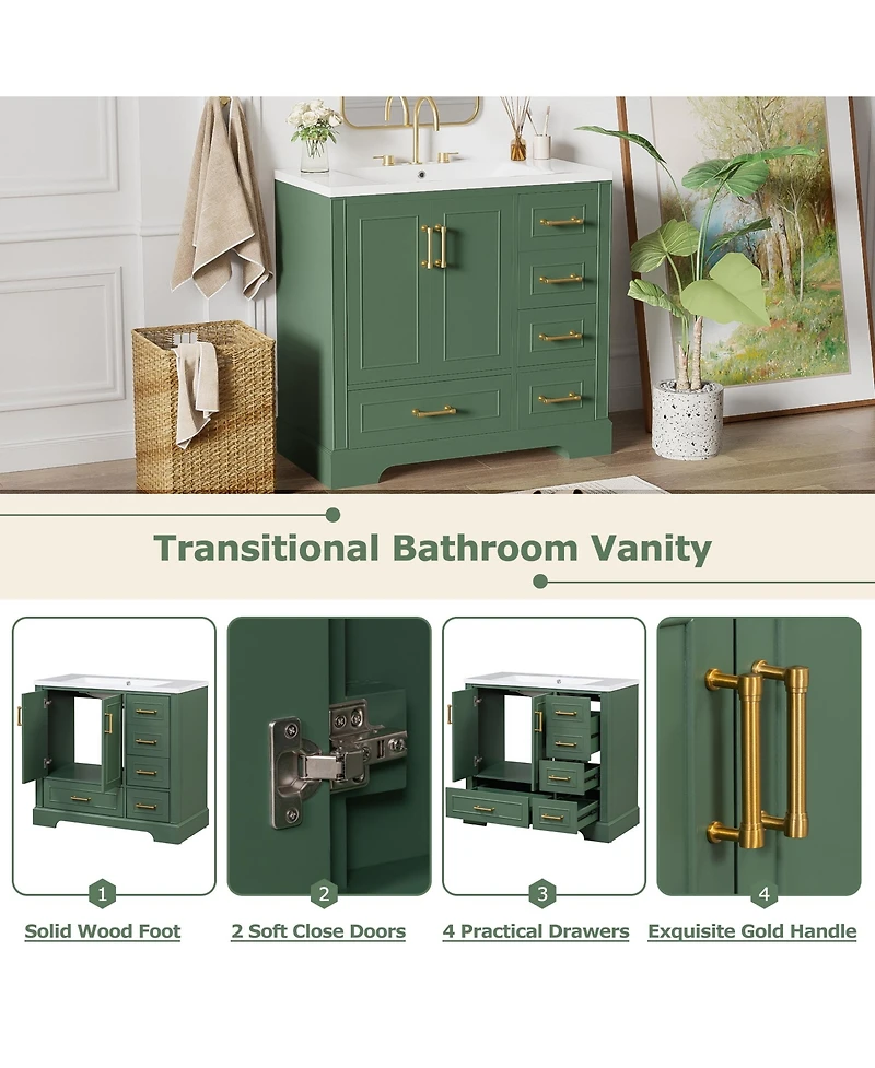 Streamdale 36" Traditional Bathroom Vanity with Resin Sink