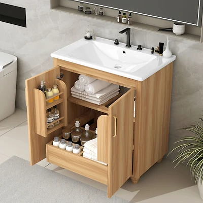 Streamdale 30" Bathroom Vanity with Sink, Cabinet, Drawer, Mdf Board, Natural