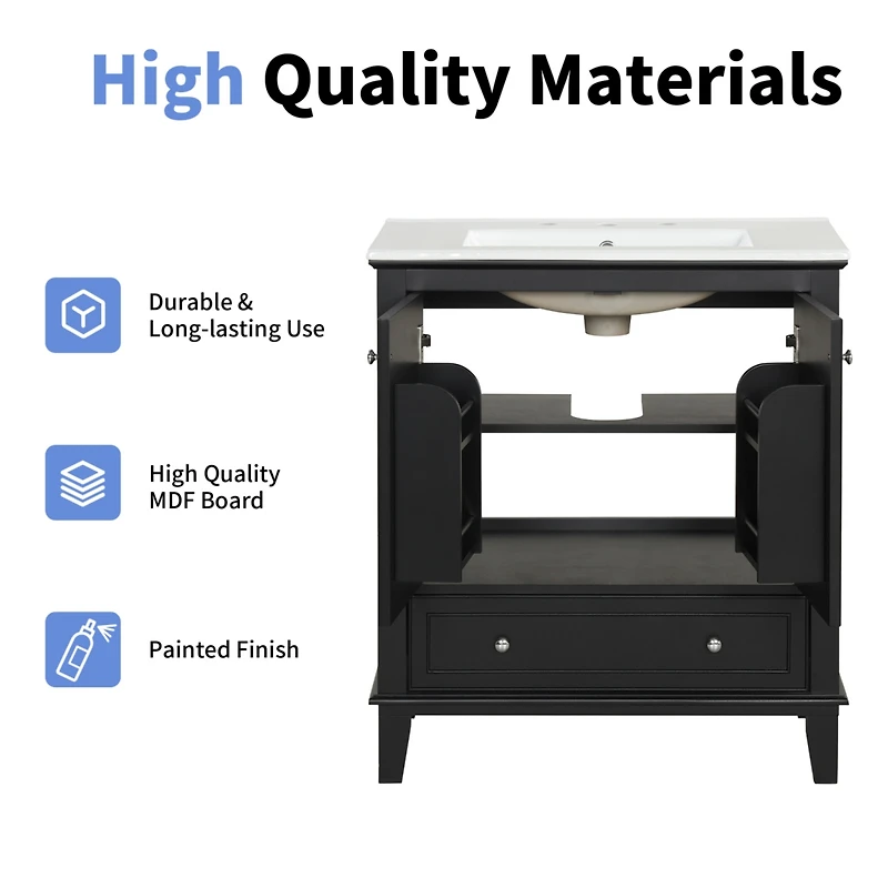 Streamdale 30" Vanity with Sink, Solid Wood & Mdf Cabinet, Doors & Drawer