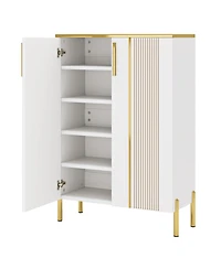 Tribesigns Shoe Cabinet with Doors, 6-Tier Shoe Storage Cabinet with Adjustable Shelves, Wooden Shoes Rack Shoe Storage Organizer for Entryway, Hallwa