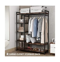 Tribesigns Free-standing Closet Organizer, Heavy Duty Clothes Closet, Portable Garment Rack with 6 Shelves and Hanging rod