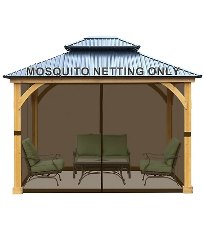 Aoodor Universal 10 x 13 ft. Gazebo Replacement Mosquito Netting Screen 4-Panel Sidewalls with Double Zipper for Patio Backyard Deck and Lawns (Only N