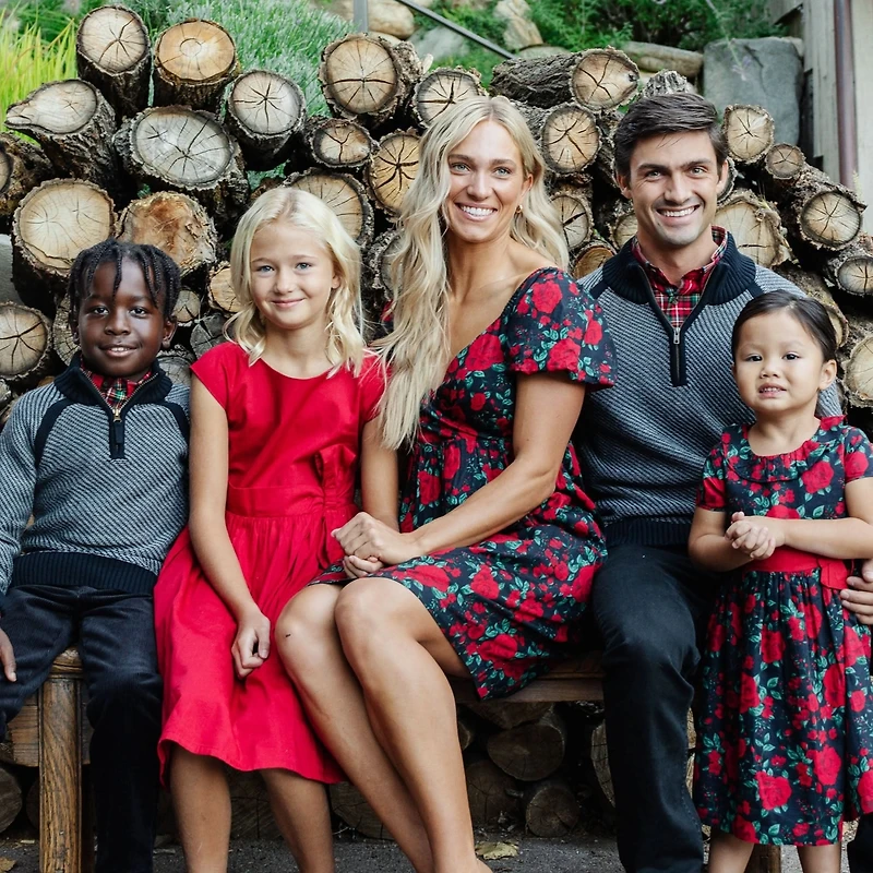 Hope & Henry Little Girls Short Sleeve Ruffle Collar Party Dress with Bow, Toddler|Child