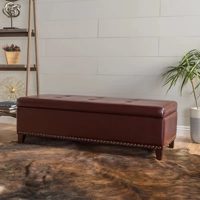 Streamdale Furniture Baltimore Contemporary Tufted Storage Ottoman With Nailhead Trim