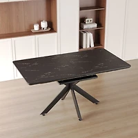 Streamdale Furniture Extendable Black Dining Table: Modern Mid-Century Kitchen Table for 8-10