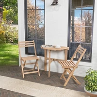 Jonathan Y Cadiz Classic French Country 3-Piece Acacia Wood Half-Round Outdoor Folding Bistro Set, Light Teak