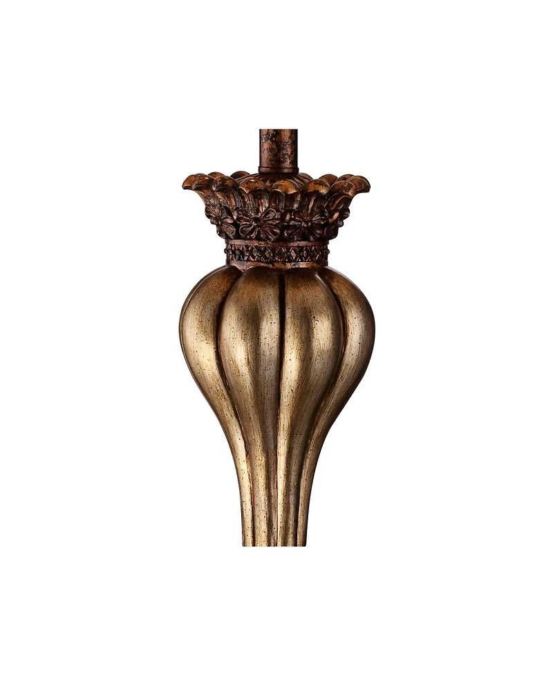 Regency Hill Senardo Traditional Table Lamp 30" Tall Gold Vase Silhouette with Fluting and Floral Tan Bell Shade for Bedroom Living Room Bedside