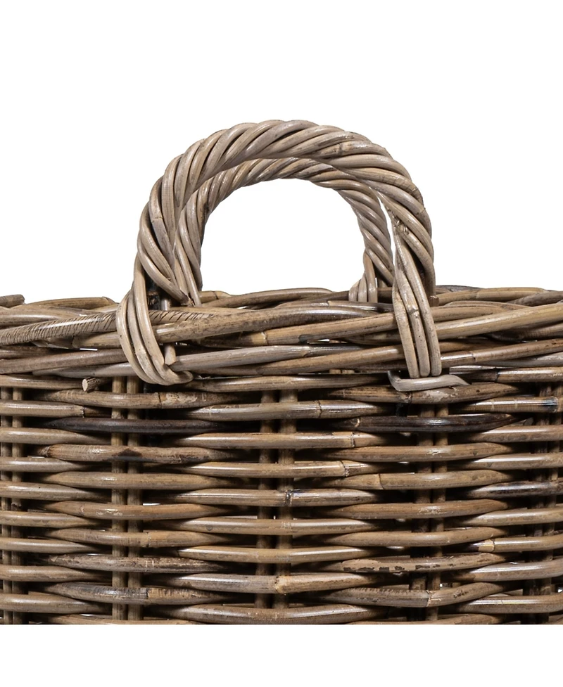 Jonathan Y Ternion Cottage Hand-Woven Rattan Nesting Baskets with Handles, Kubu Gray/White (Set of 3)