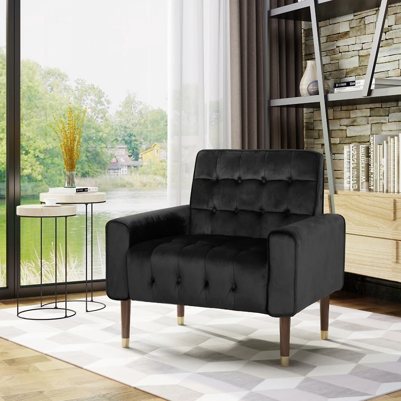 Streamdale Comfy Velvet Tufted Armchair For Living Room, Bedroom