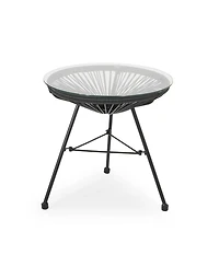 Streamdale Nusa Modern Rattan Side Table With Tempered Glass Top