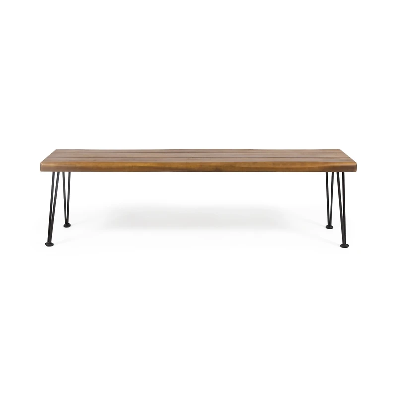 Streamdale Modern Industrial Acacia Wood Bench With Hairpin Legs