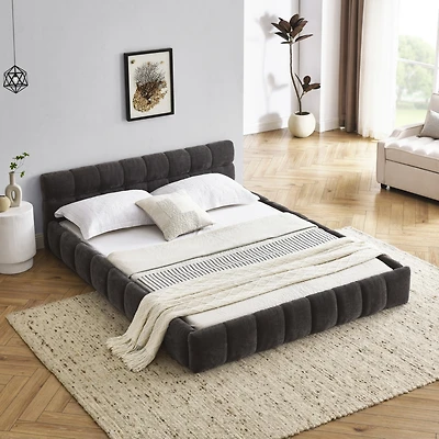 Streamdale Furniture Modern Queen Bed with Chenille Fabric and Headboard