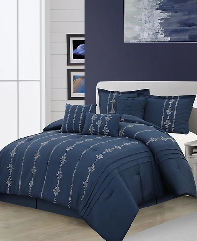 Closeout! Stratford Park Crocusveta Satin Embroidery 7-Pc. Comforter Set, Queen