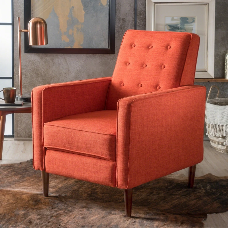 Streamdale Mid-Century Modern Button-Tufted Recliner With Beech Wood Legs