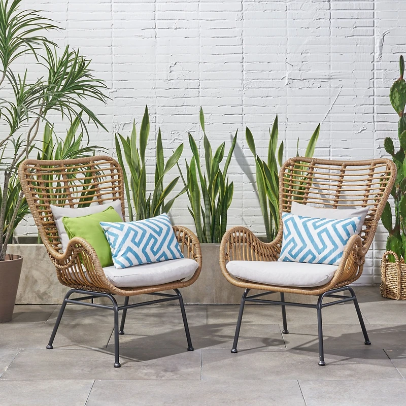Streamdale Modern Rattan Chair With Curved Seating And Cozy Cushions