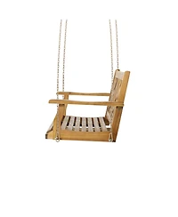 Simplie Fun Acacia Wood Porch Swing With Slat Panel Seating
