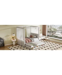 Streamdale Twin Canopy Platform Bed with Trundle and Storage