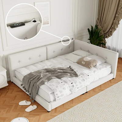 Streamdale Upholstered Queen Size Platform Bed With Usb Ports