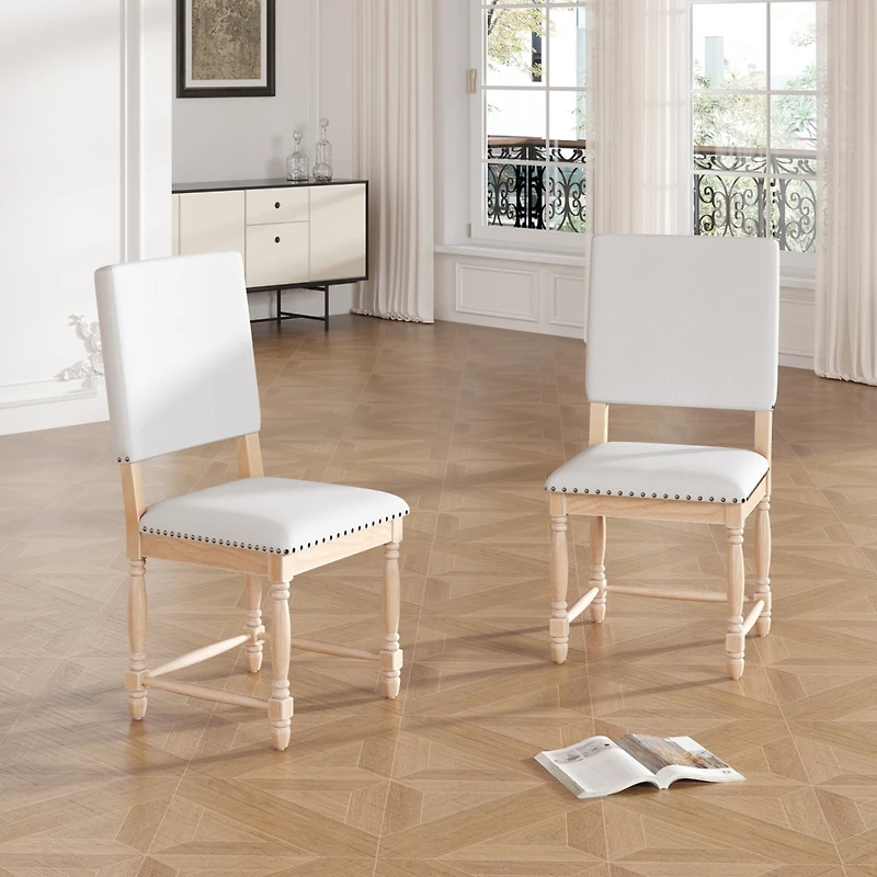 Streamdale Vintage Upholstered Dining Chairs with Turned Legs and Nailhead Trim