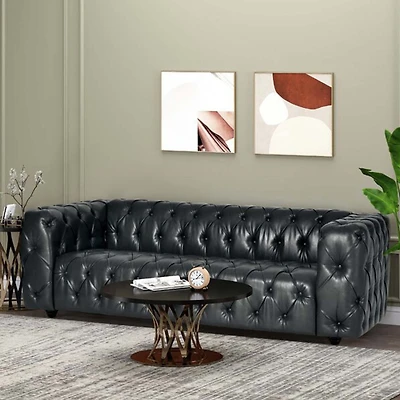Streamdale Furniture 3-Seat Sofa: Button-Tufted, Solid Wood Legs, Pu Fabric