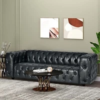 Streamdale Furniture 3-Seat Sofa: Button-Tufted, Solid Wood Legs, Pu Fabric