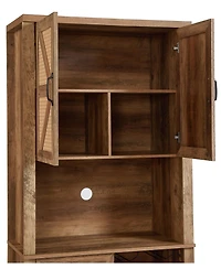 Streamdale Farmhouse Oak Cabinet with Faux Rattan & Wine Storage