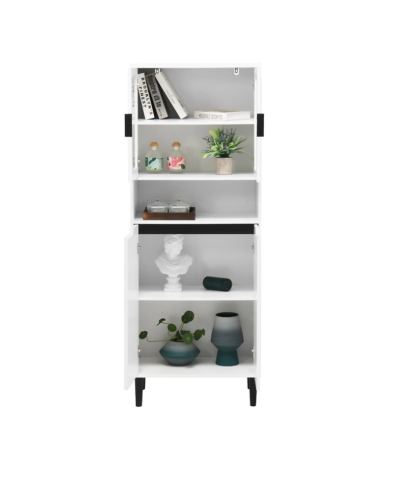 Streamdale Furniture Tall Storage Cabinet with Glass Display & Doors, Modern White Cabinet
