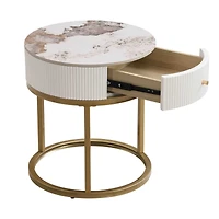 Streamdale Sintered Stone Round Nightstand with Drawer